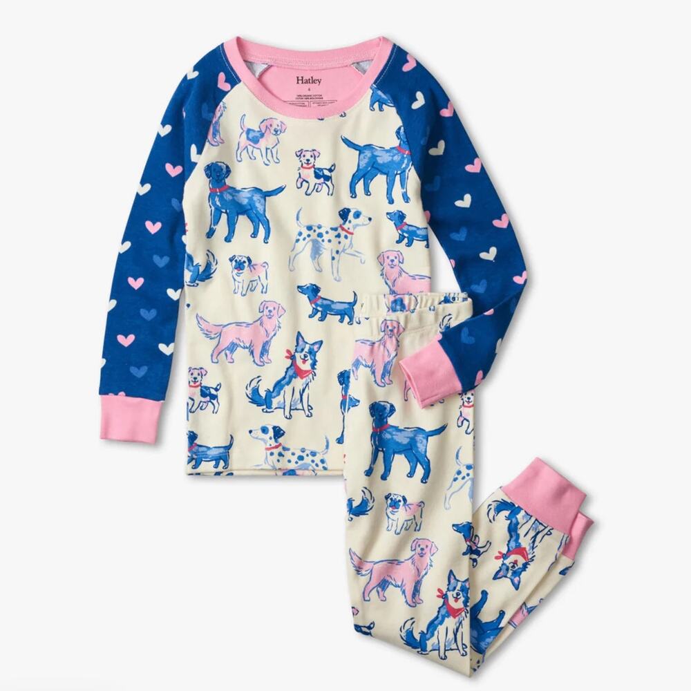 HATLEY Pink Pups Organic Cotton Raglan Pajama Set Girls 4
